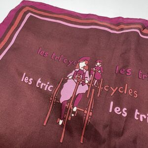 Vtg Echo Les Tricycles Scarf Red Pink Purple France 27" Square Silk Blend